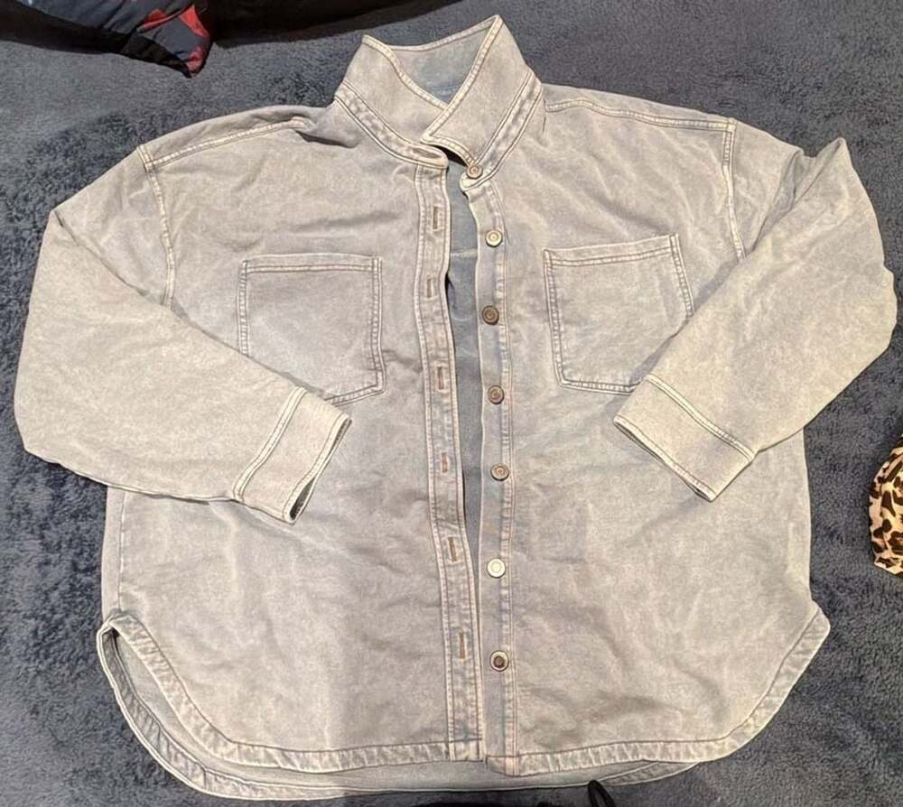 Members Mark Knit Denim Shirt XXL Light Wash Long Sleeve Button Up